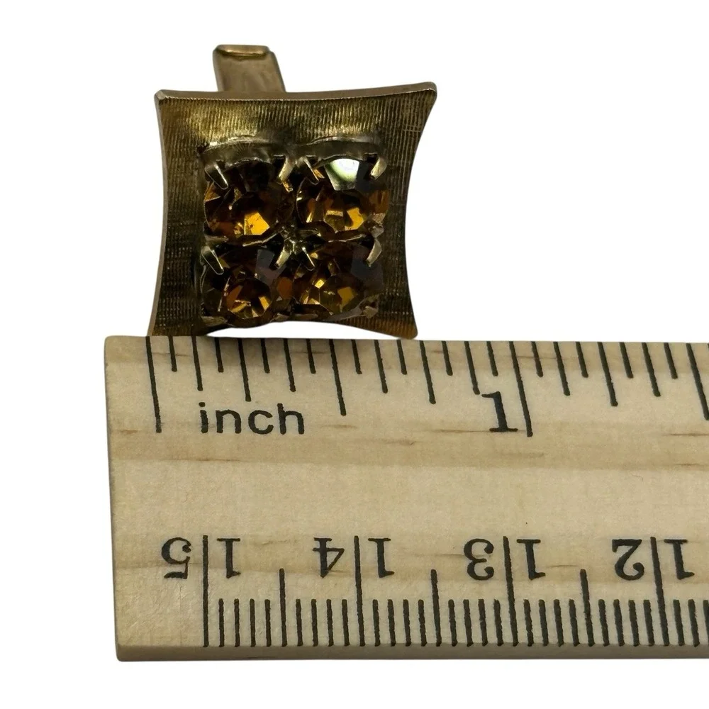 Yellow Rhinestone Cufflinks‎ Square MCM Vintage Gold Tone Men's Formal Prong Set